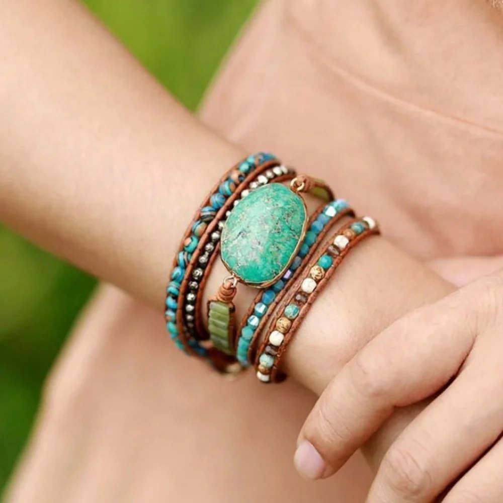 Cape Diablo Ocean Jasper Wrap Leather & Stone Bracelet